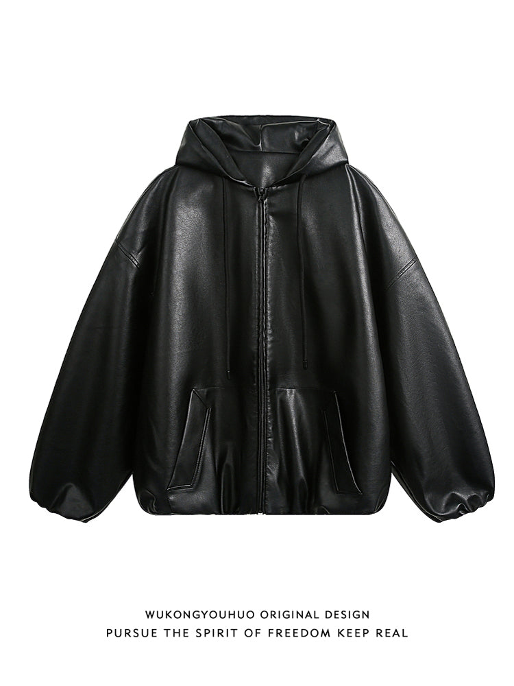 A+ Men's Hooded Leather Jacket