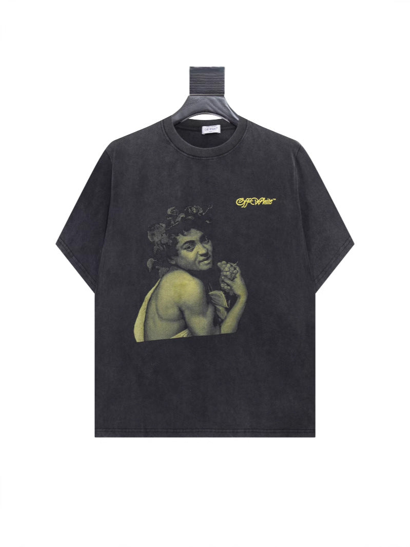 Washed Vintage Print Cotton T-Shirt