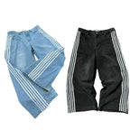 Mens Striped Wide Leg Denim Pants