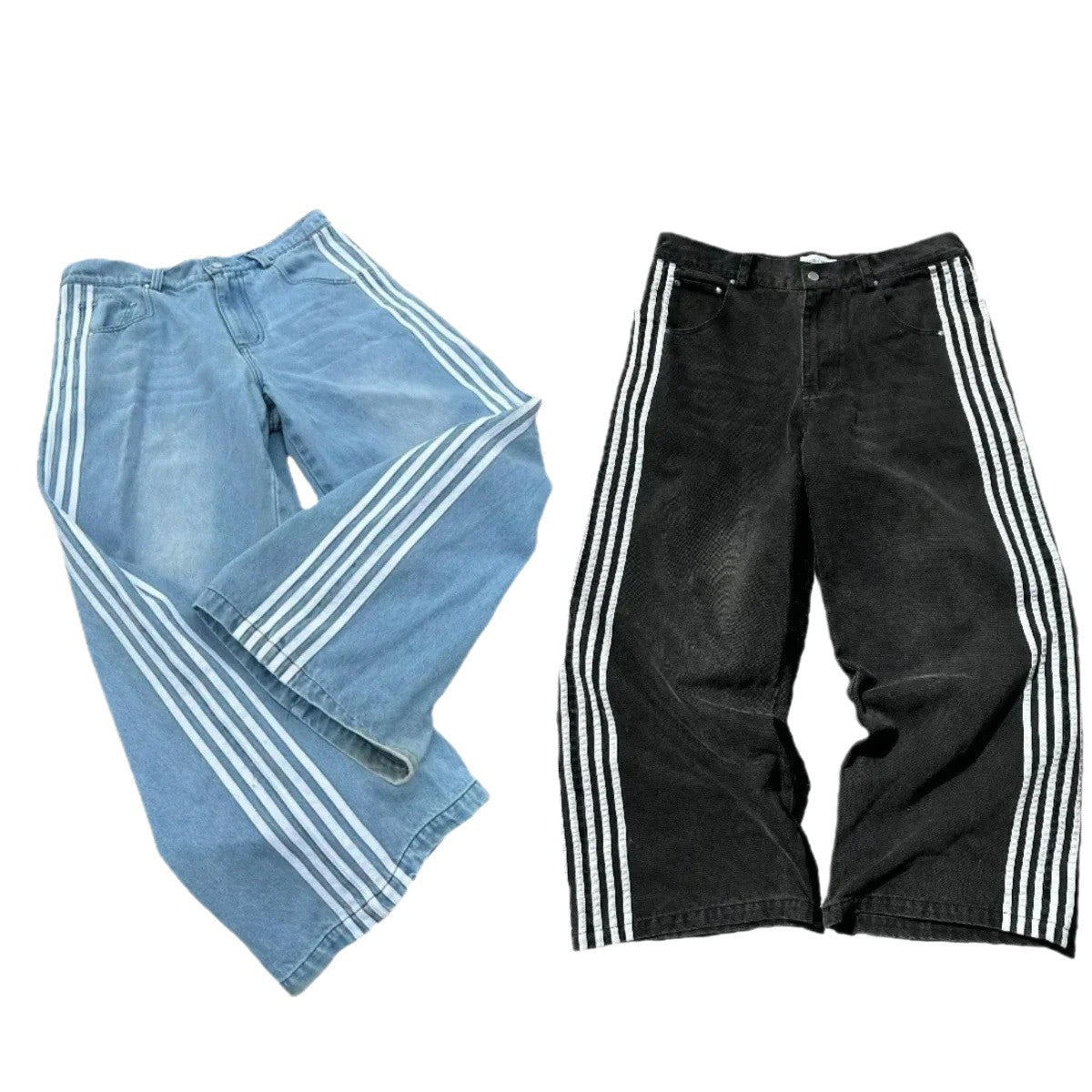 Mens Striped Wide Leg Denim Pants