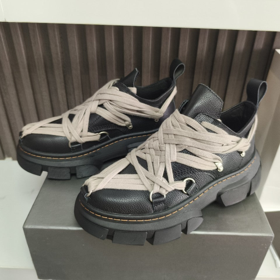 Genuine Leather Men's Casual Shoes with Thick Sole