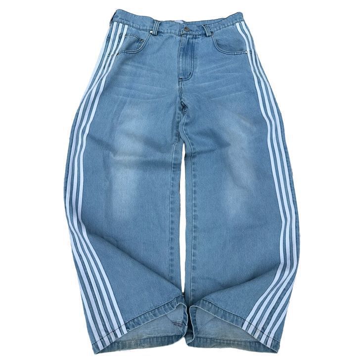 Mens Striped Wide Leg Denim Pants