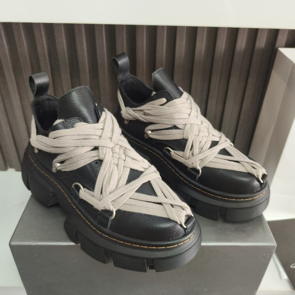 Genuine Leather Men's Casual Shoes with Thick Sole