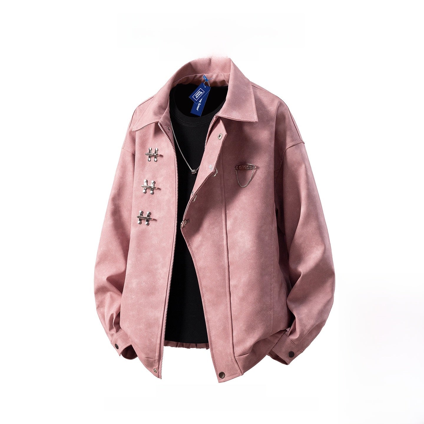 Mens Lapel Jacket with Metal Decoration