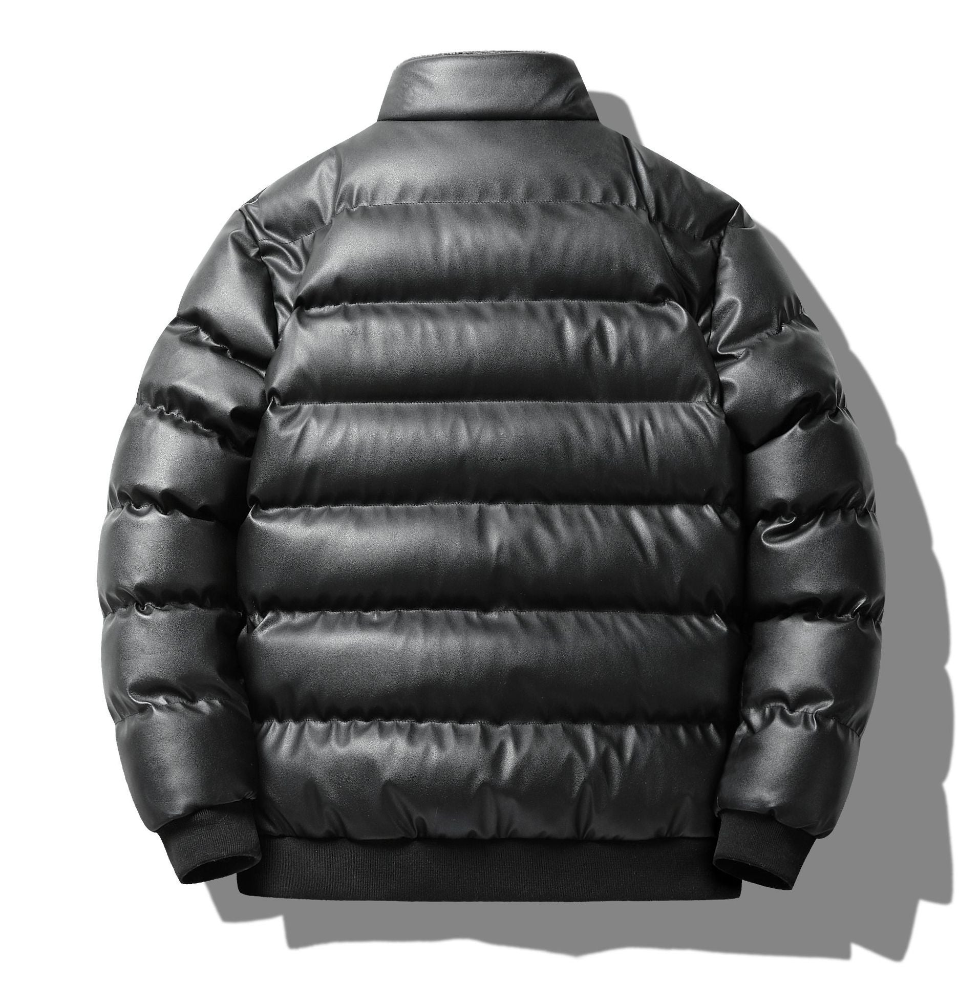 Mens Stand Collar PU Leather Cotton Jacket