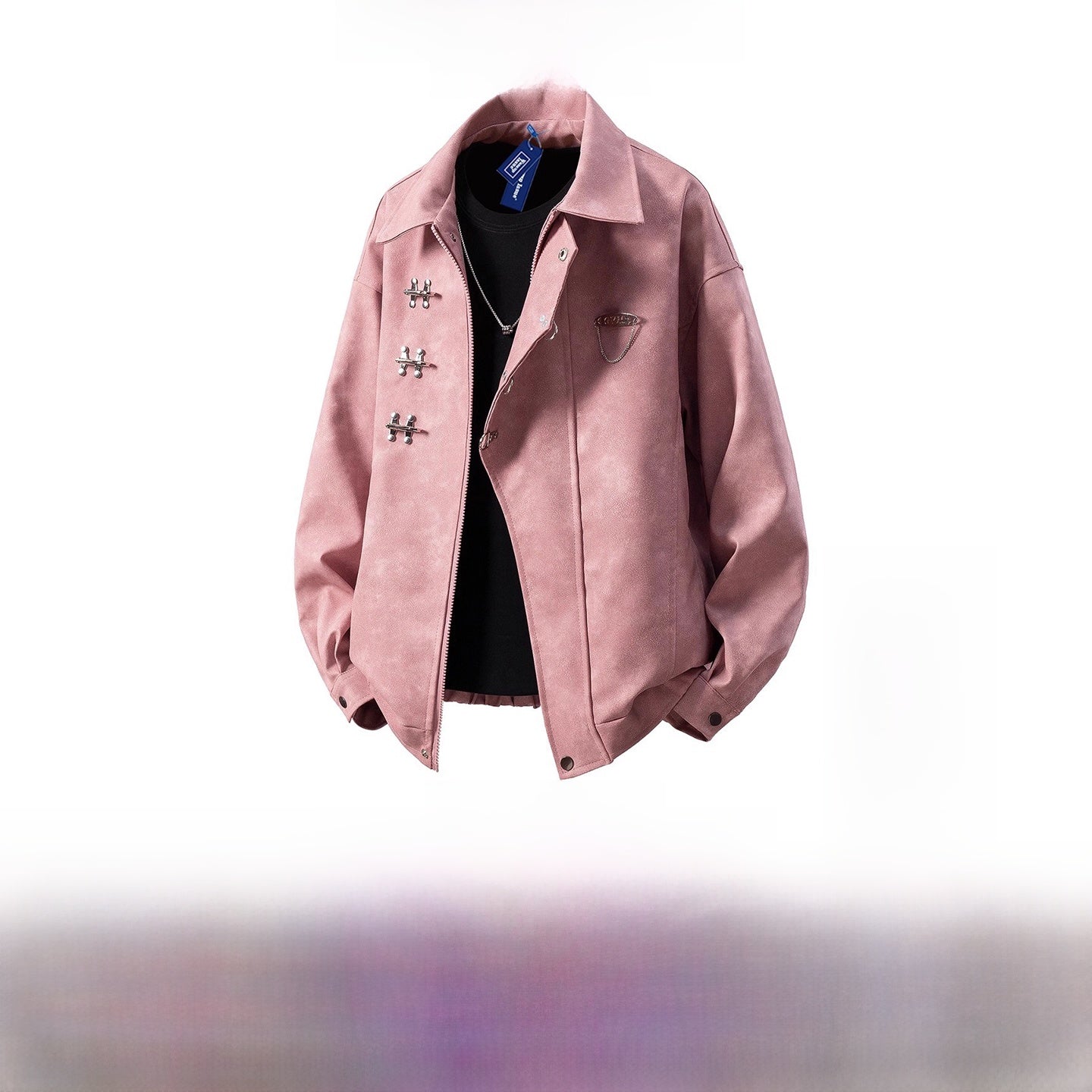 Mens Lapel Jacket with Metal Decoration