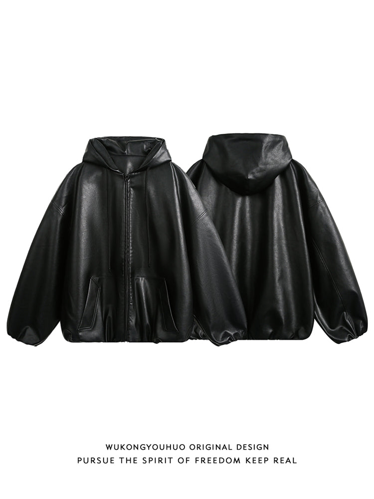 A+ Men's Hooded Leather Jacket