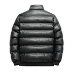 Mens Stand Collar PU Leather Cotton Jacket
