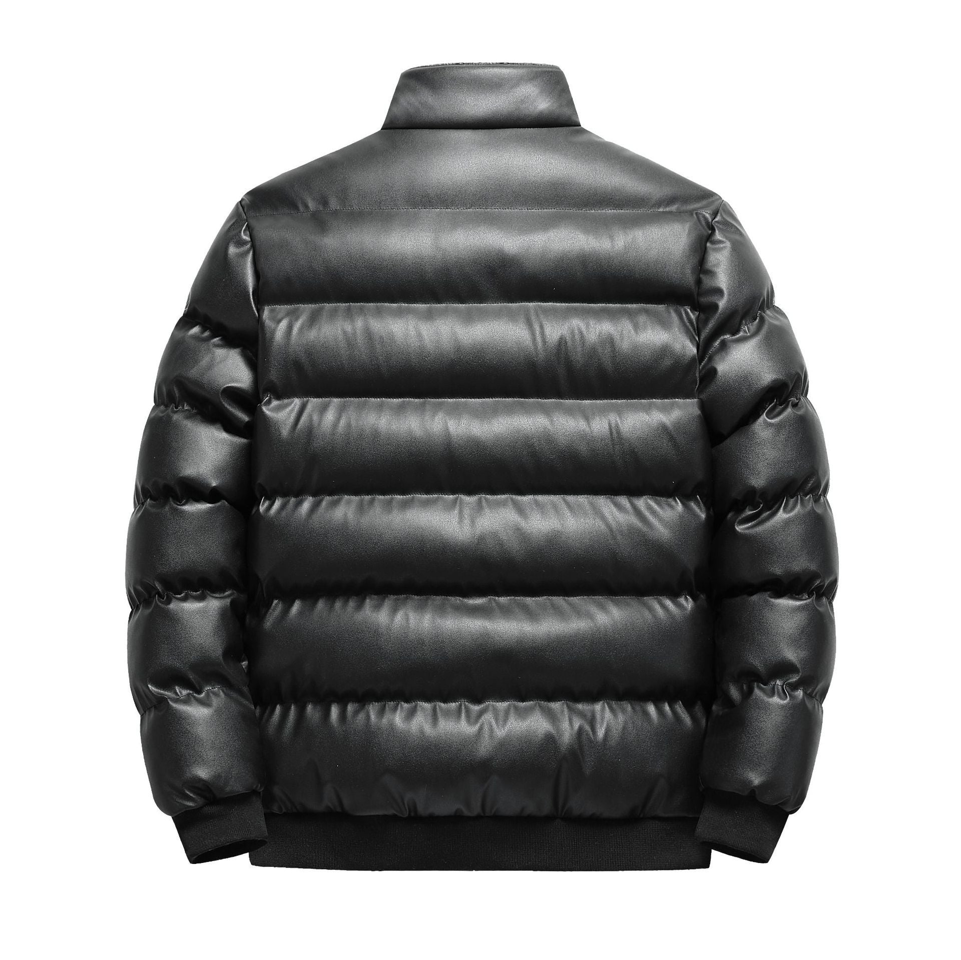 Mens Stand Collar PU Leather Cotton Jacket