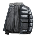 Mens Stand Collar PU Leather Cotton Jacket