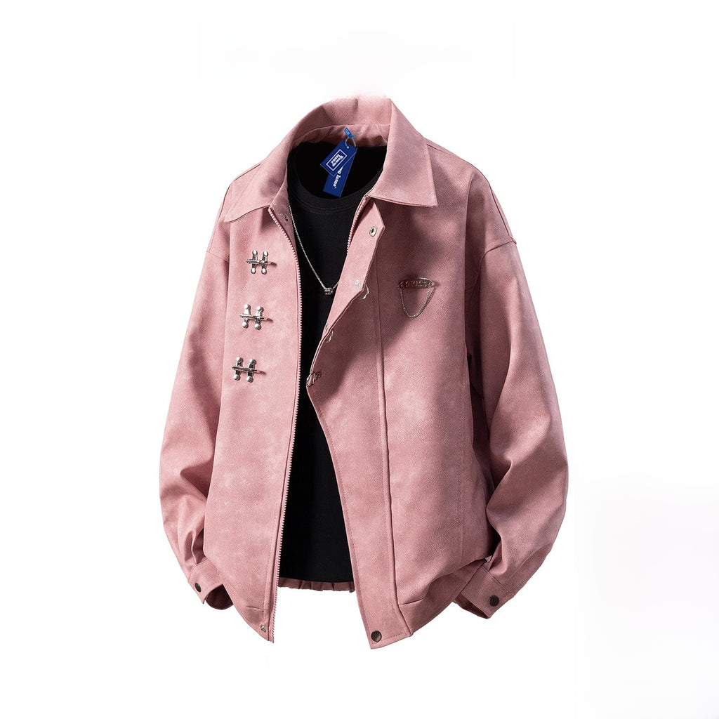 Mens Lapel Jacket with Metal Decoration