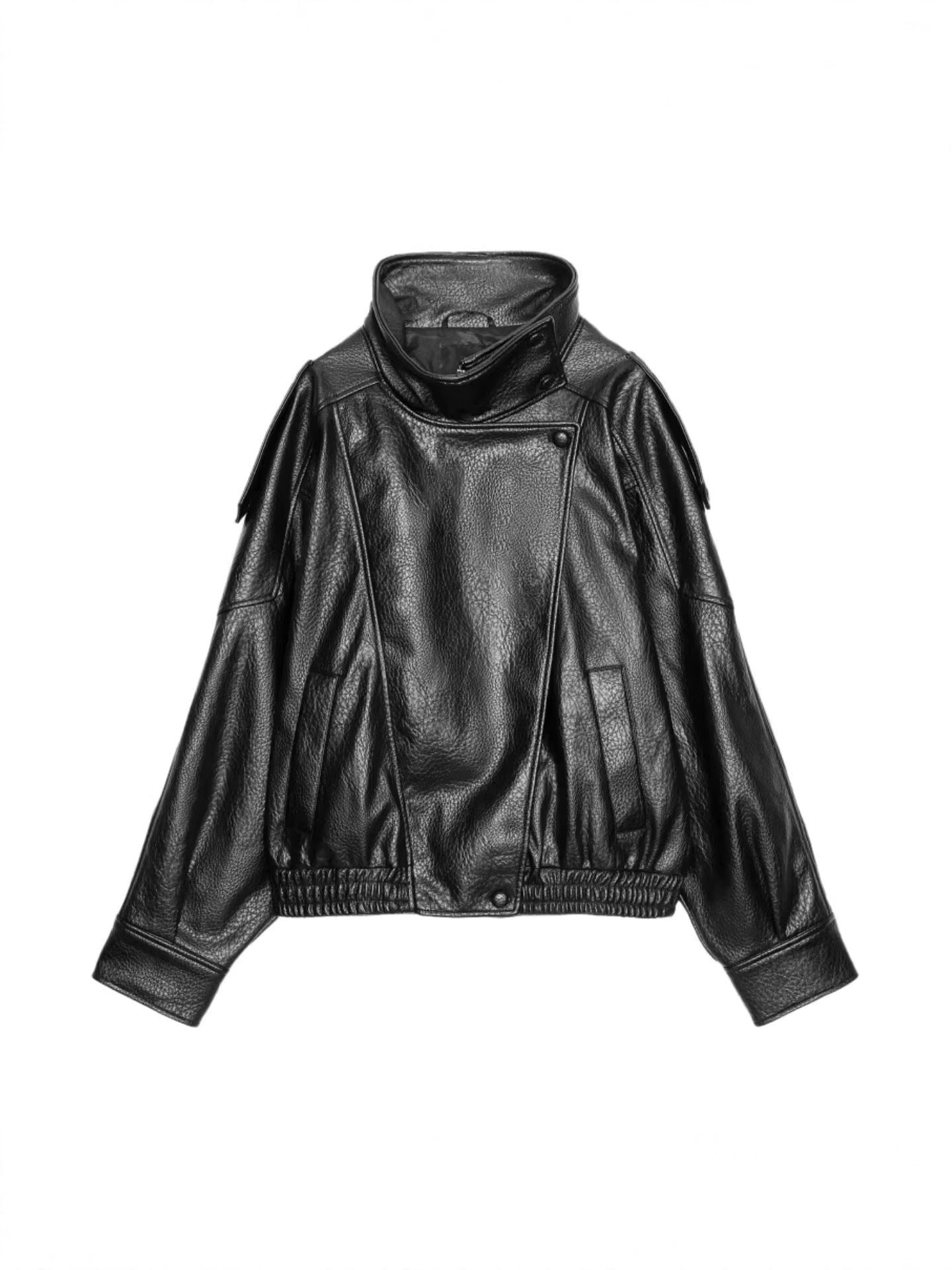 Leather  Stand Collar Jacket
