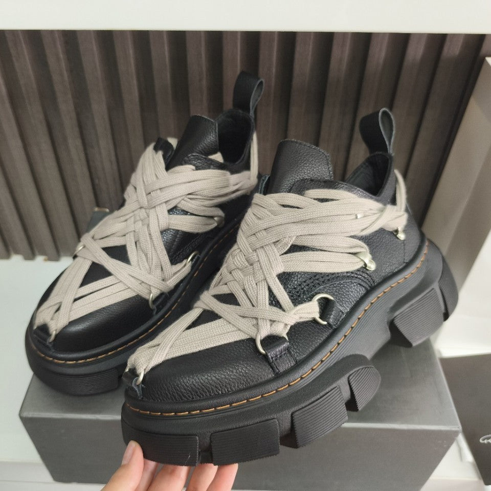 Genuine Leather Men's Casual Shoes with Thick Sole