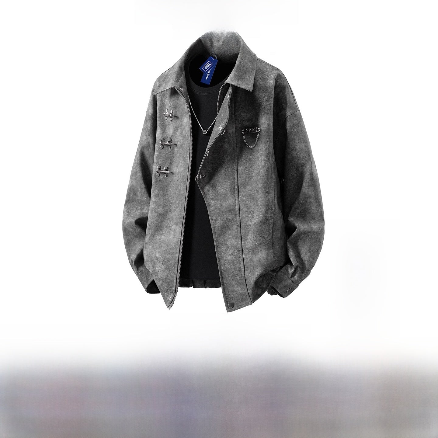 Mens Lapel Jacket with Metal Decoration