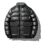 Mens Stand Collar PU Leather Cotton Jacket