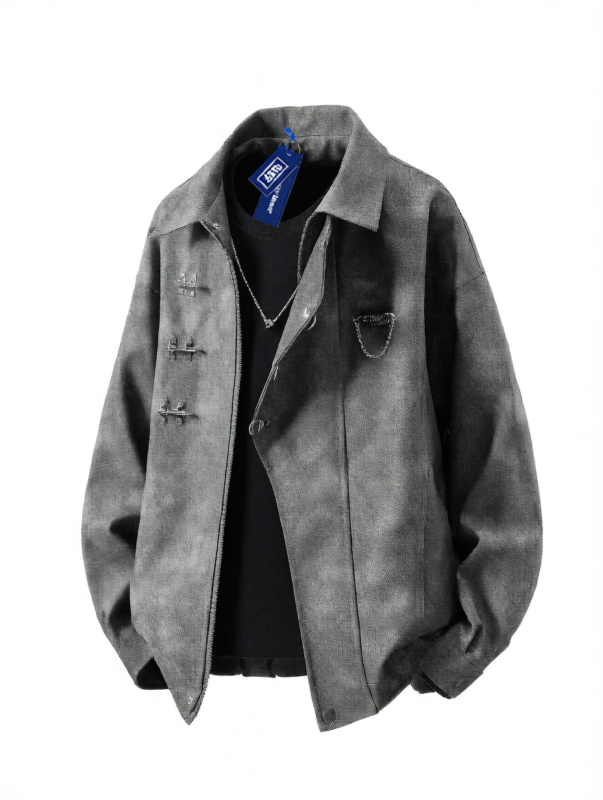Mens Lapel Jacket with Metal Decoration