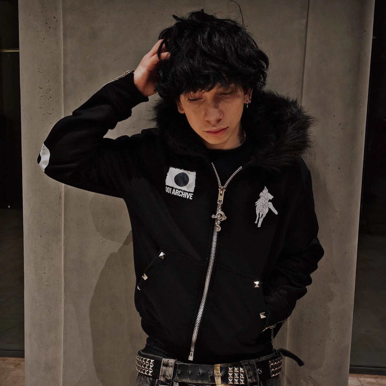 Mens Rivet Detail Hooded Cardigan