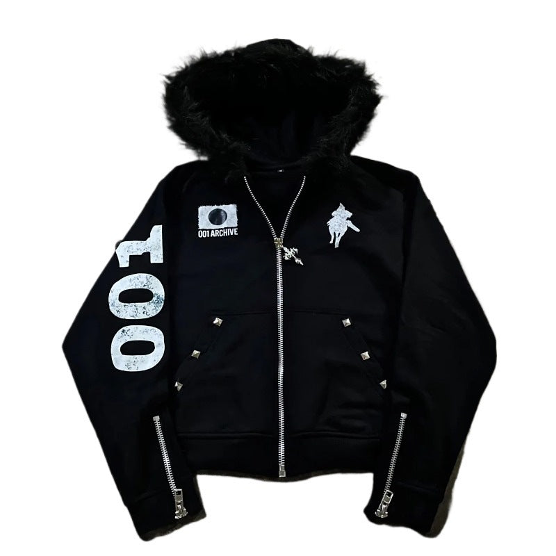 Mens Rivet Detail Hooded Cardigan