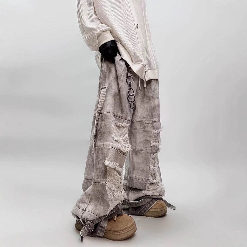 Vintage distressed washed denim jeans