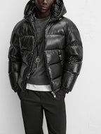 Solid cotton-padded hooded jacket