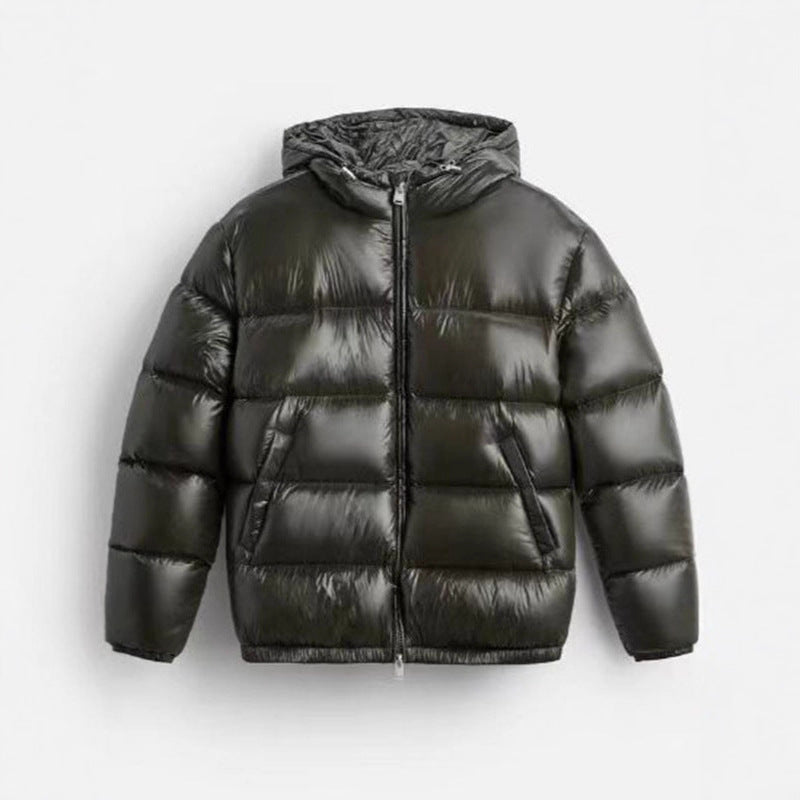 Solid cotton-padded hooded jacket