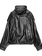Leather  Stand Collar Jacket