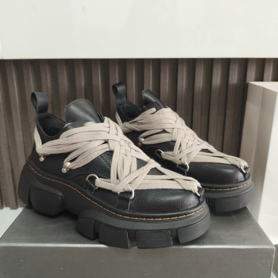 Genuine Leather Men's Casual Shoes with Thick Sole