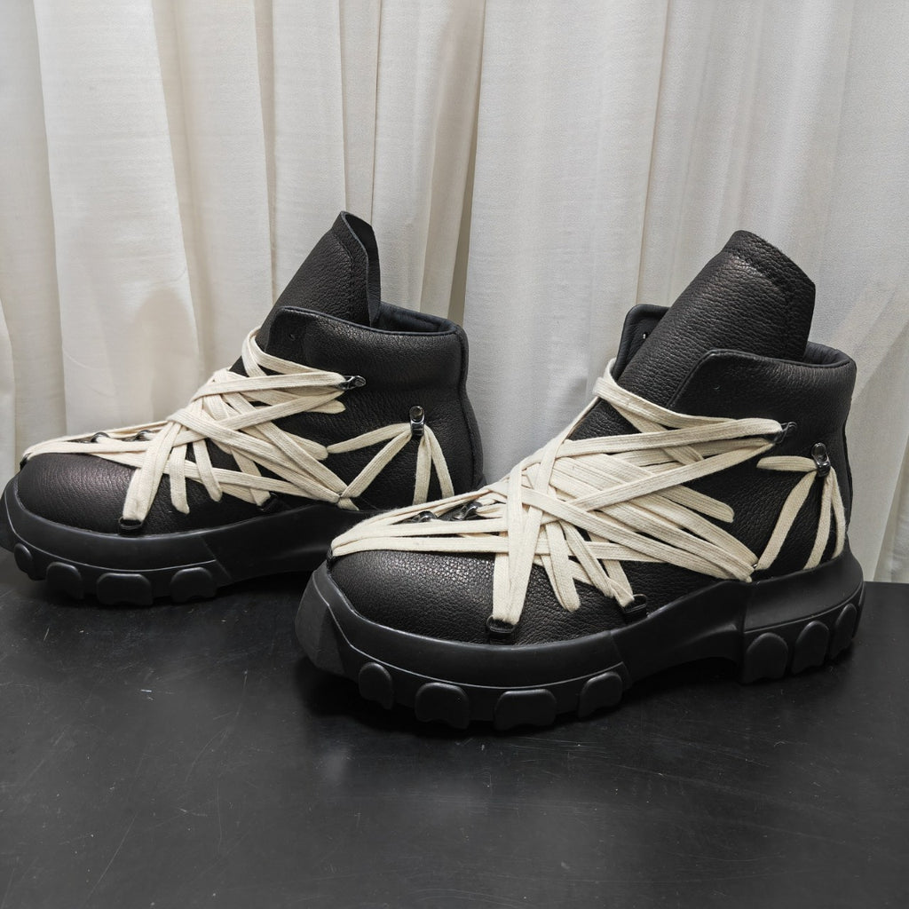 High-Top Platform Leather Boots with Straps