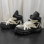 High-Top Platform Leather Boots with Straps