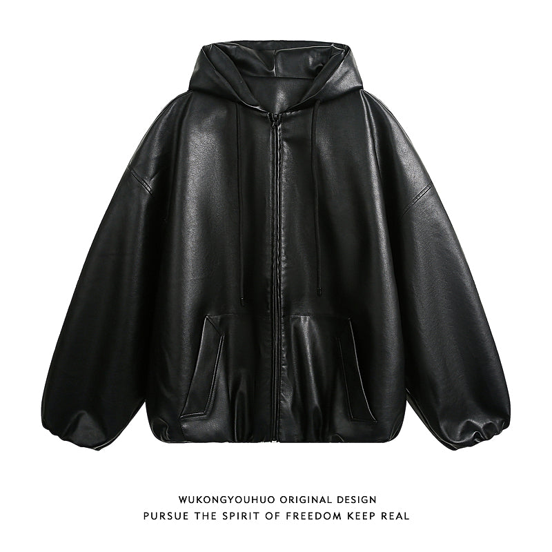 A+ Men's Hooded Leather Jacket