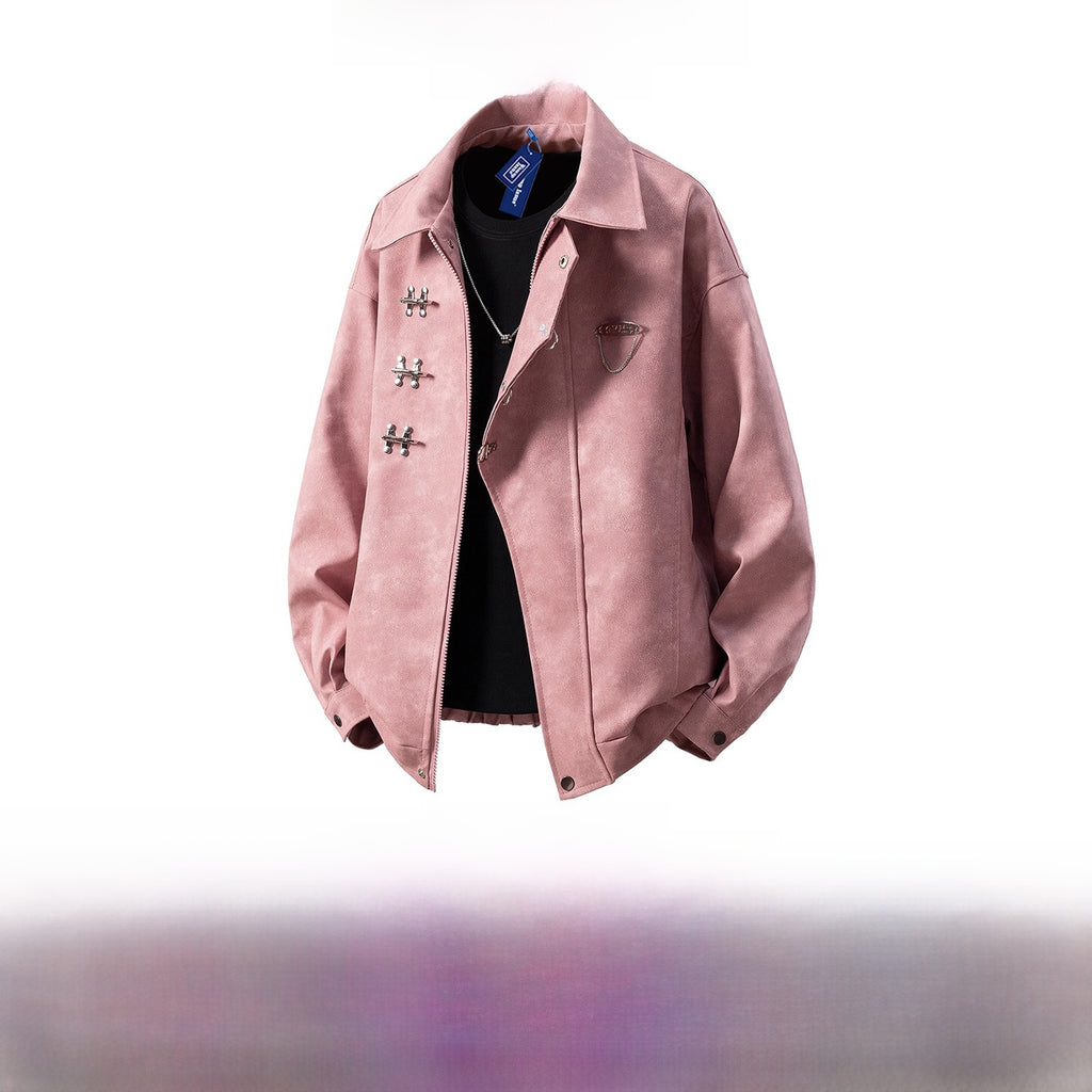 Mens Lapel Jacket with Metal Decoration