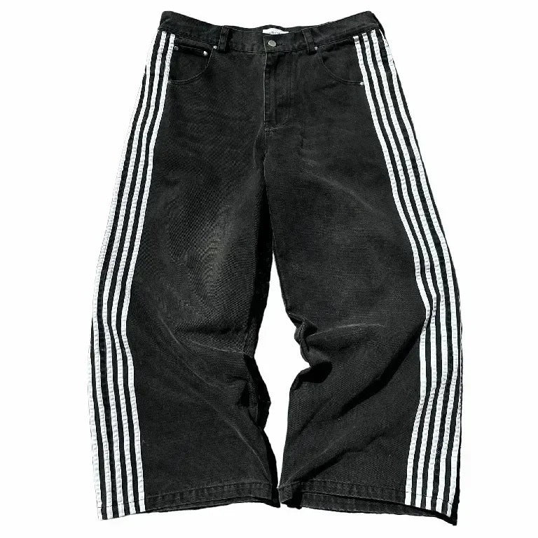 Mens Striped Wide Leg Denim Pants