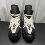 High-Top Platform Leather Boots with Straps