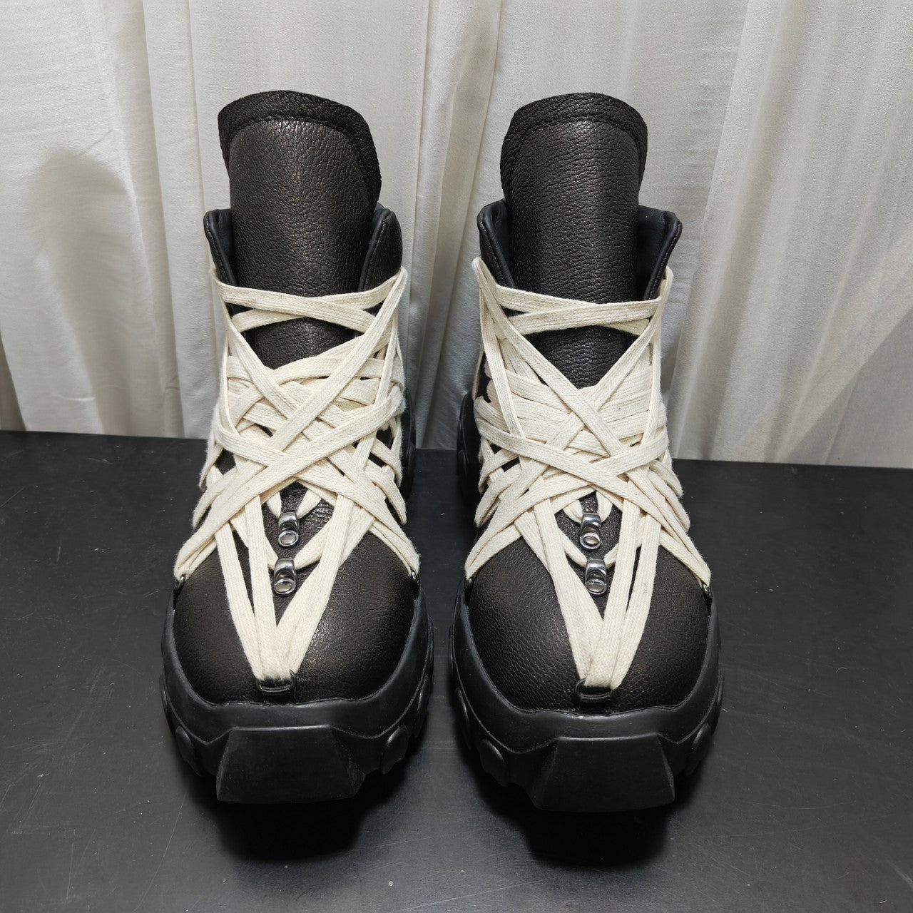 High-Top Platform Leather Boots with Straps