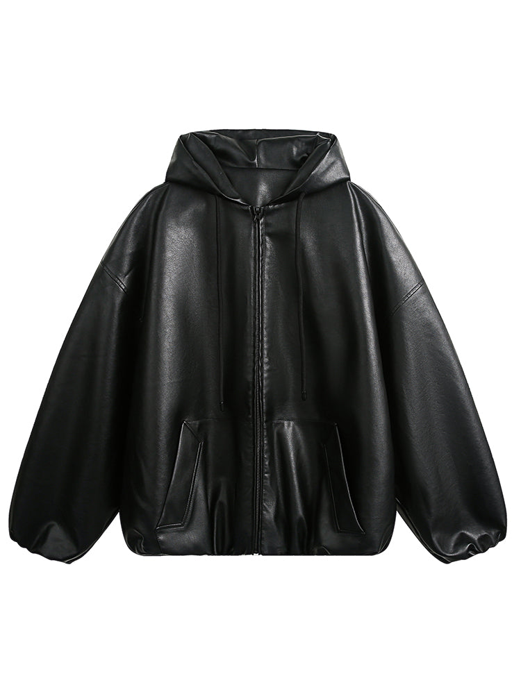 A+ Men's Hooded Leather Jacket