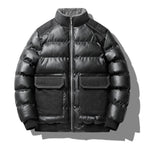 Mens Stand Collar PU Leather Cotton Jacket