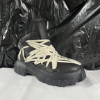 High-Top Platform Leather Boots with Straps