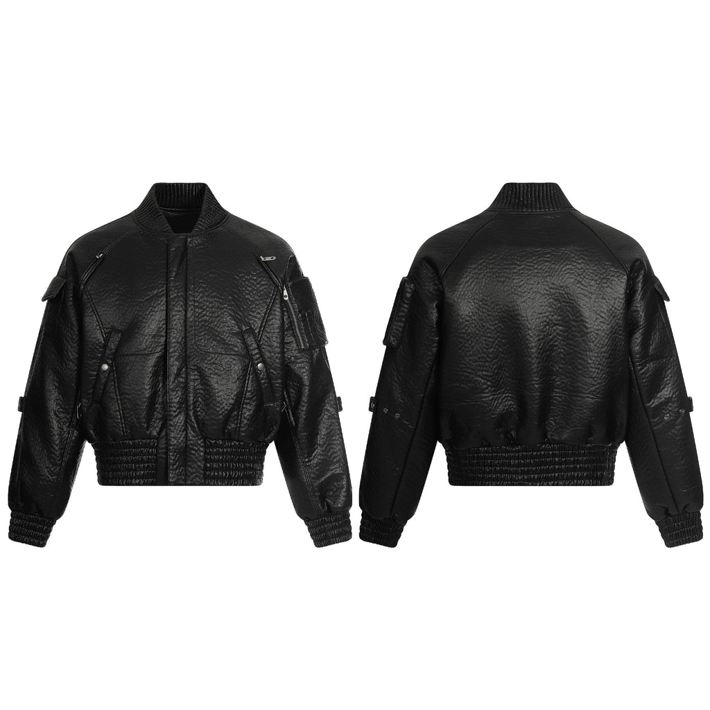Men's Streetwear PU Leather Padded Jacket