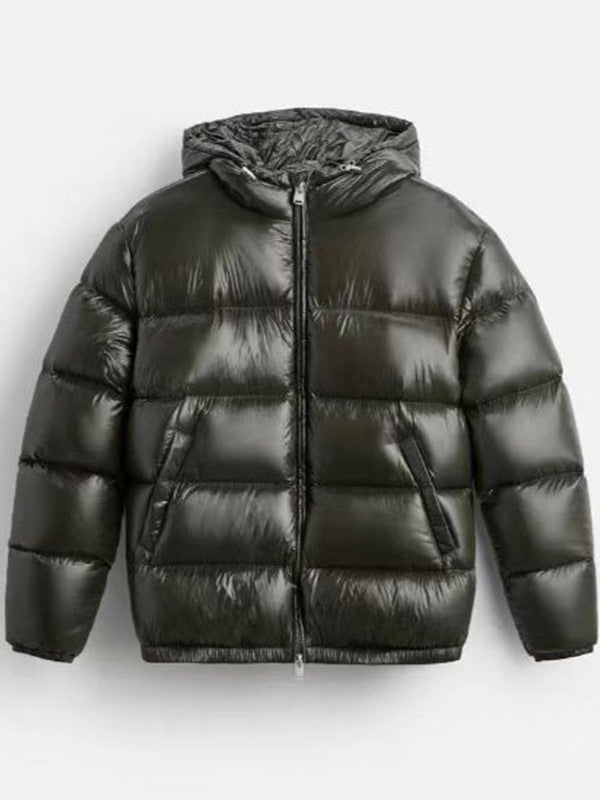 Solid cotton-padded hooded jacket