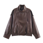 Leather  Stand Collar Jacket