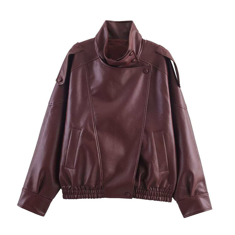Leather  Stand Collar Jacket