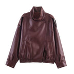 Leather  Stand Collar Jacket