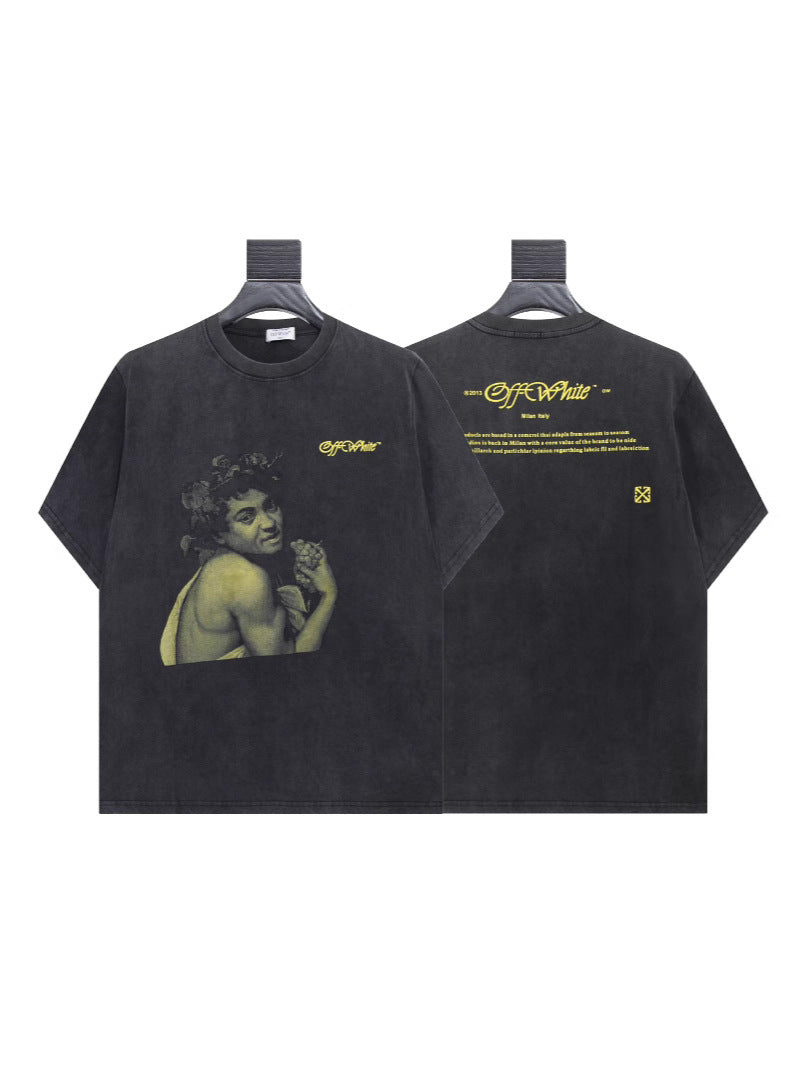 Washed Vintage Print Cotton T-Shirt