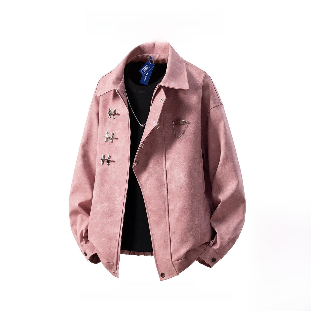 Mens Lapel Jacket with Metal Decoration