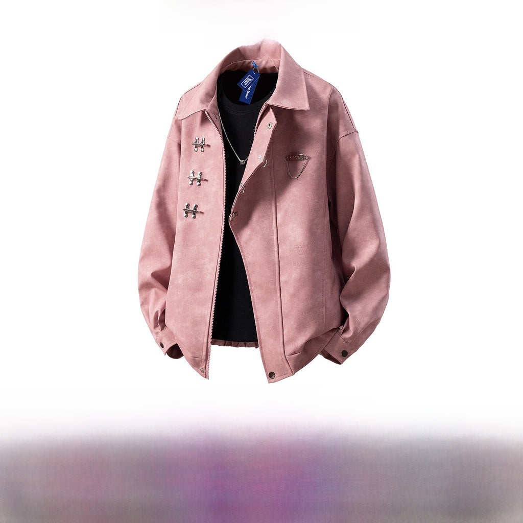 Mens Lapel Jacket with Metal Decoration