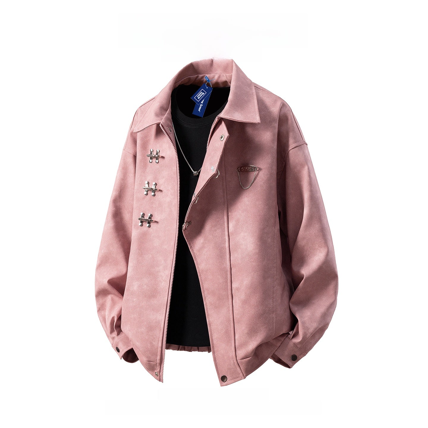 Mens Lapel Jacket with Metal Decoration