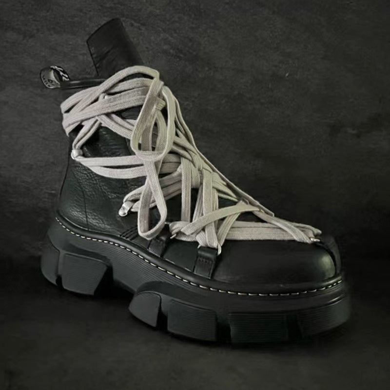 Genuine Leather High-Top Casual Sneakers