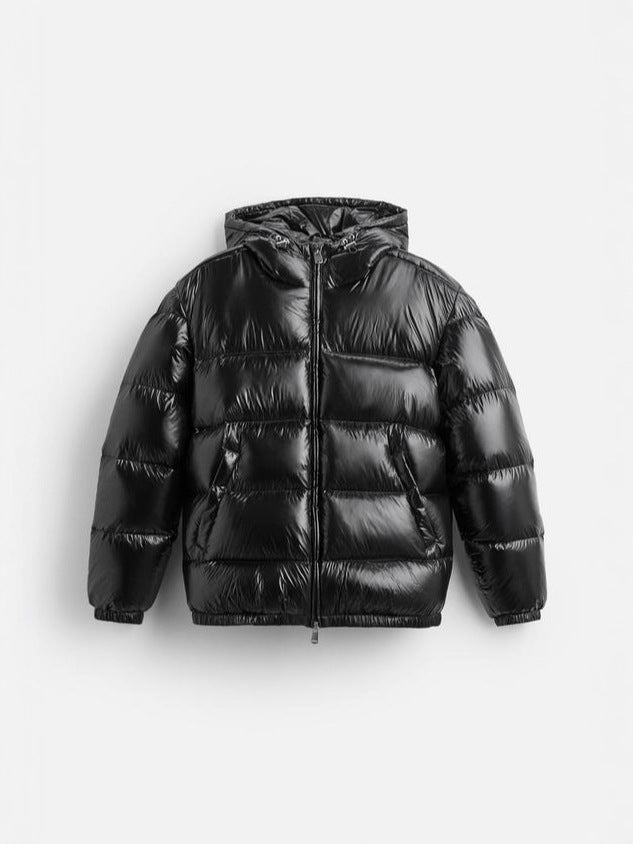 Solid cotton-padded hooded jacket