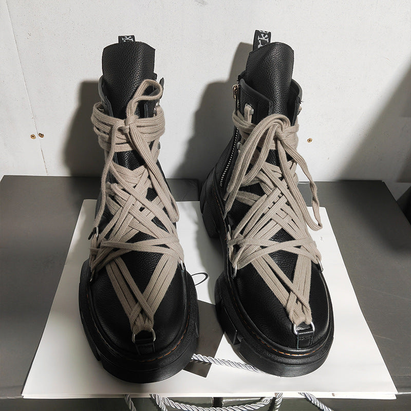 Genuine Leather High-Top Casual Sneakers