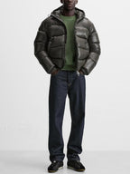 Solid cotton-padded hooded jacket